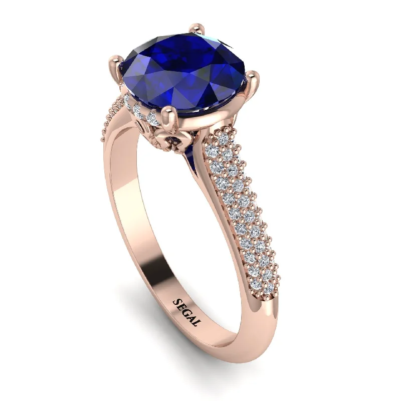 Personalized Promise Ring-Luxury Pave Round Cut Sapphire Engagement Ring With Hidden Stone - Miracle No. 14