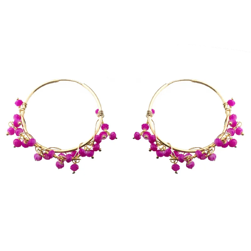 Statement Chandelier Earrings-Hot Pink Beaded Endless Hoop Earrings