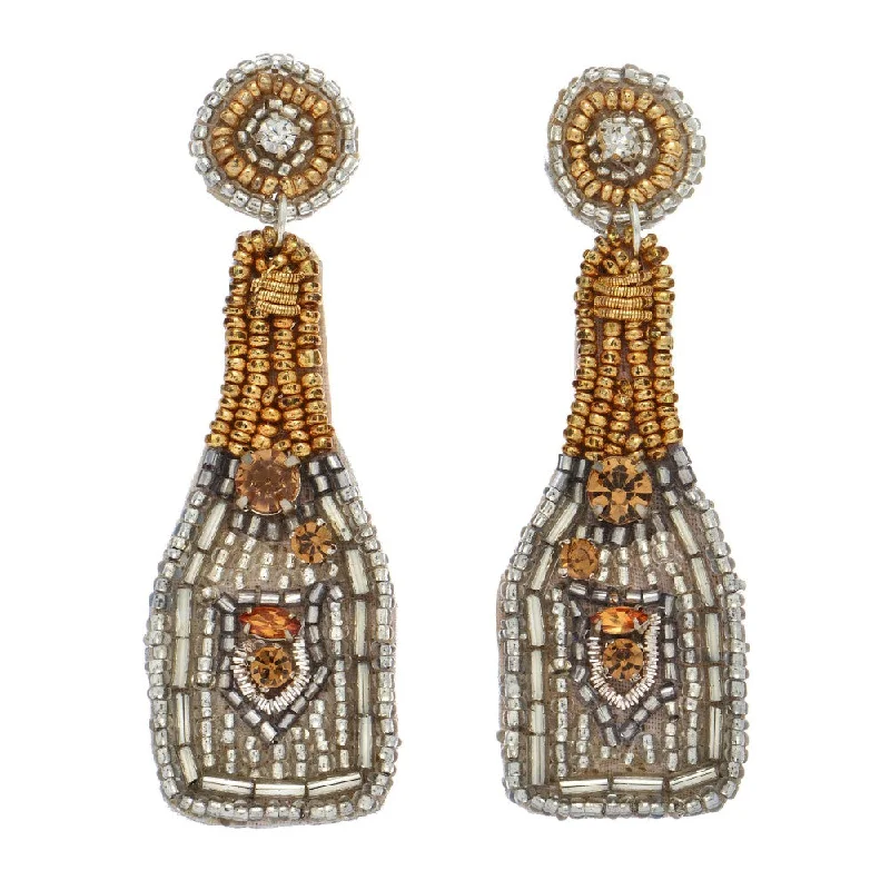 Antique Gold Earrings-Beaded Earrings, Champagne Bottles