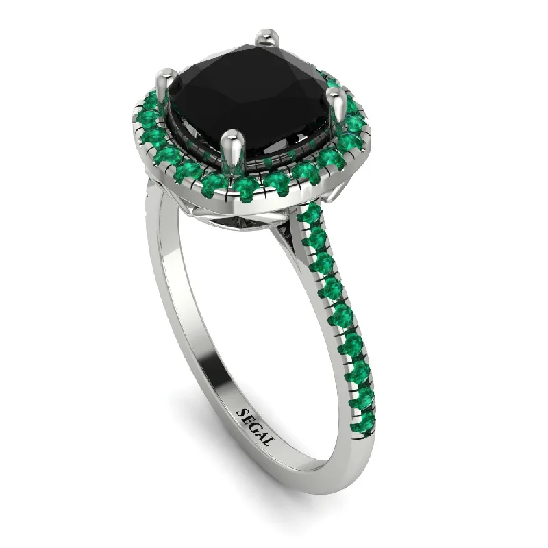 Women's Diamond Ring-Gorgeous Cushion Cut Black Diamond Pave Engagement Ring With Hidden Stone - Kira No. 24