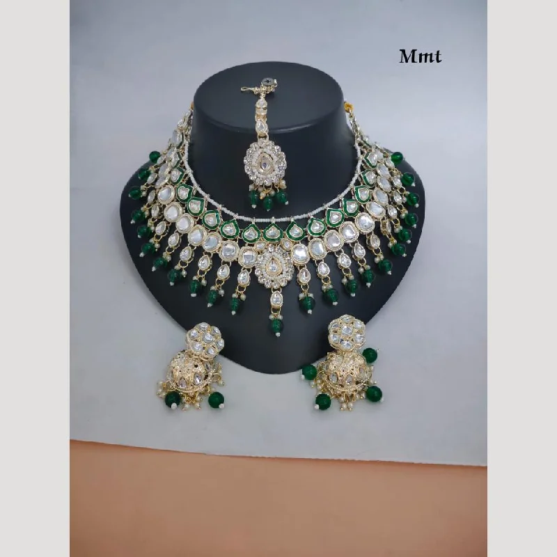 High-End Gold Necklace-Manisha Jewellery Gold Plated Kundan Stone And Beads Meenakari Necklace Set