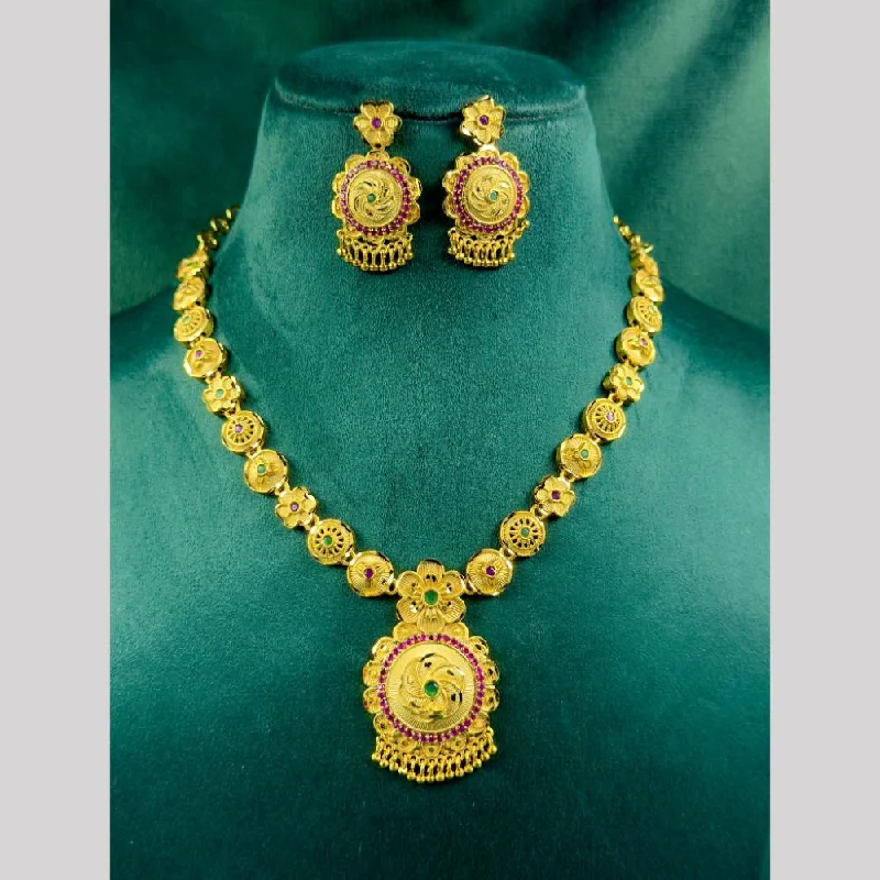 Custom Diamond Necklace-Siara Collections Gold Plated Pota Stone Necklace Set