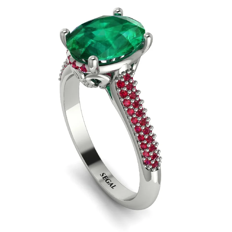 Men's Gold Ring-Luxury Pave Oval Cut Emerald Engagement Ring With Hidden Stone - Ophelia No. 51