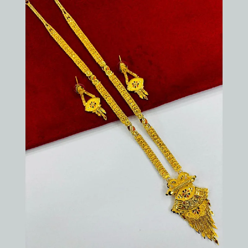 Modern Designer Necklace-FS Collection Gold Plated Long Necklace Set