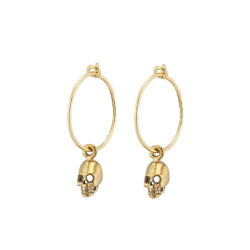 Wedding Diamond Earrings-Tiny Skull Hoops