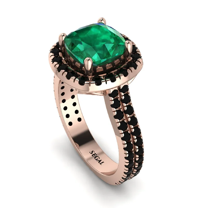 Vintage Art Deco Ring-Gorgeous Cushion Cut Emerald Pave Double Shank Engagement Ring With Hidden Stone - Kira No. 35