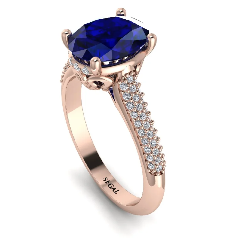 Minimalist Gold Ring-Luxury Pave Oval Cut Sapphire Engagement Ring With Hidden Stone - Ophelia No. 14