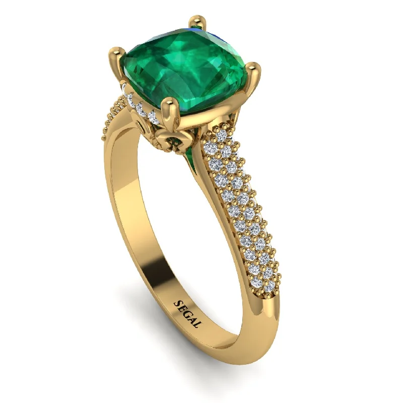 Couples Engagement Ring-Luxury Pave Cushion Cut Emerald Engagement Ring With Hidden Stone - Esmeralda No. 4