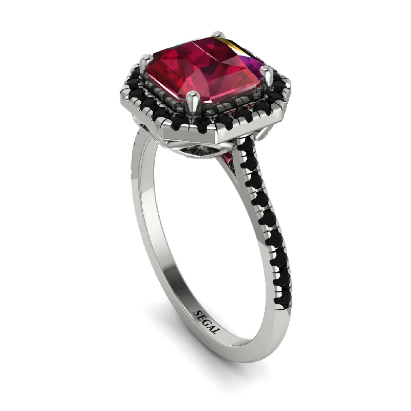 Wedding Ring Set with Diamonds-Gorgeous Radiant Cut Ruby Pave Engagement Ring With Hidden Stone - Felicity No. 42