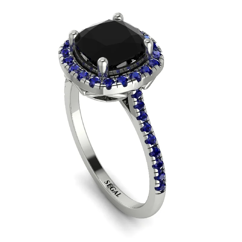 Elegant Sapphire Ring-Gorgeous Cushion Cut Black Diamond Pave Engagement Ring With Hidden Stone - Kira No. 69