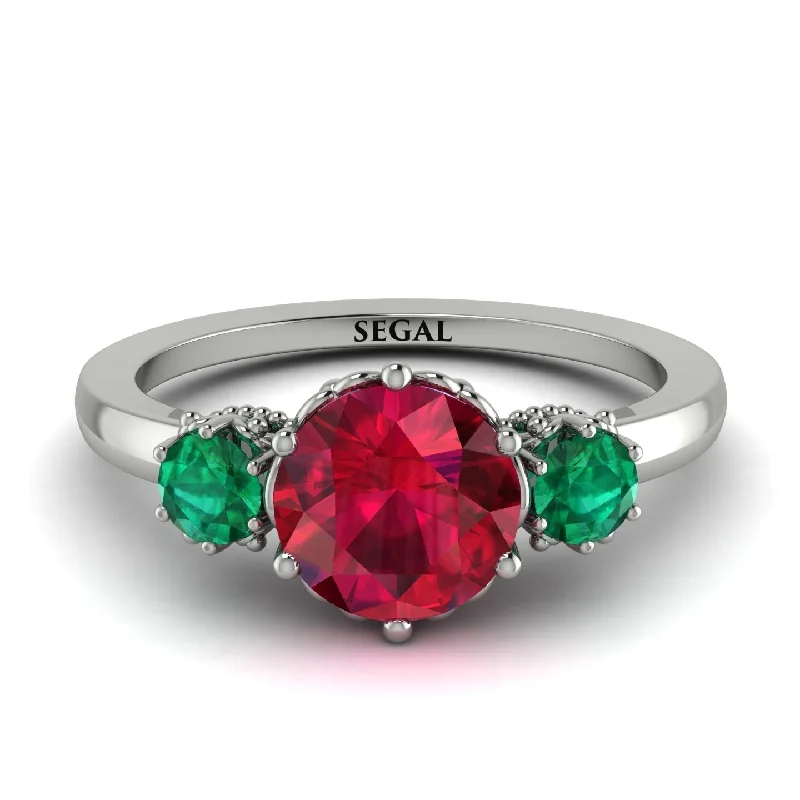 Personalized Couples Rings-Classic 3 Stone Ruby Engagement Ring - Sofia No. 27