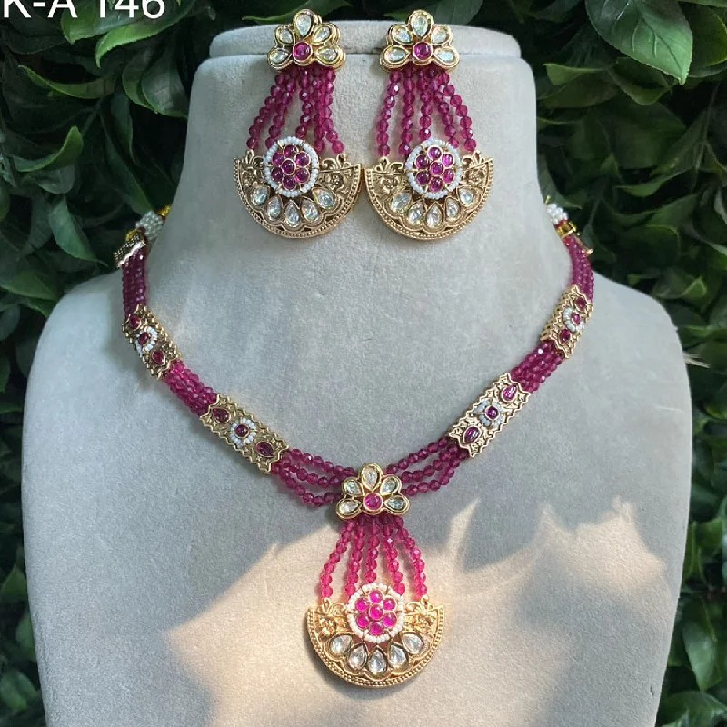 Art Nouveau Necklace-Royal Kundan Jewellery Gold Plated Polki Kundan And Pearls Necklace Set