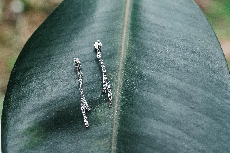 Heart Shaped Earrings-Sterling Silver & Marcasite Earrings