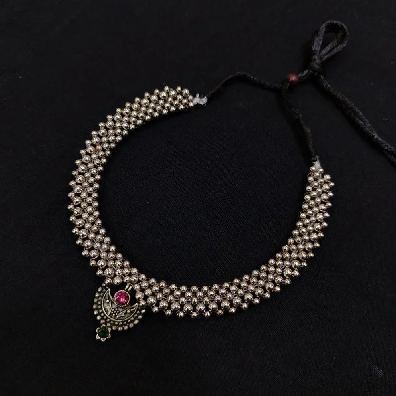 Luxurious Sapphire Necklace-Pooja Bangles Oxidised Plated Choker Necklace Set