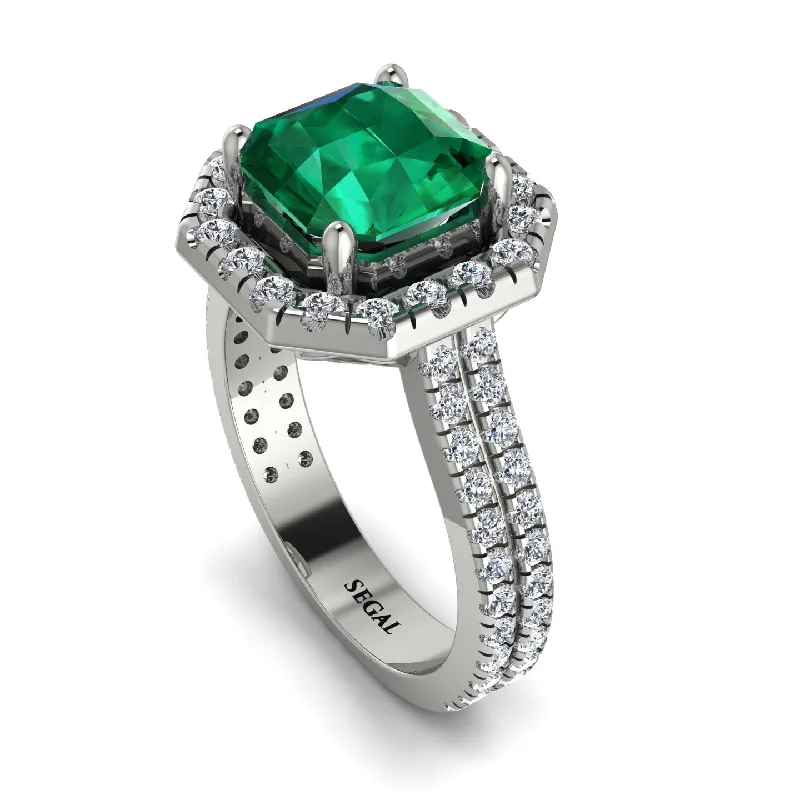 Luxury Gold Ring Set-Gorgeous Radiant Cut Emerald Pave Double Shank Engagement Ring With Hidden Stone - Felicity No. 6