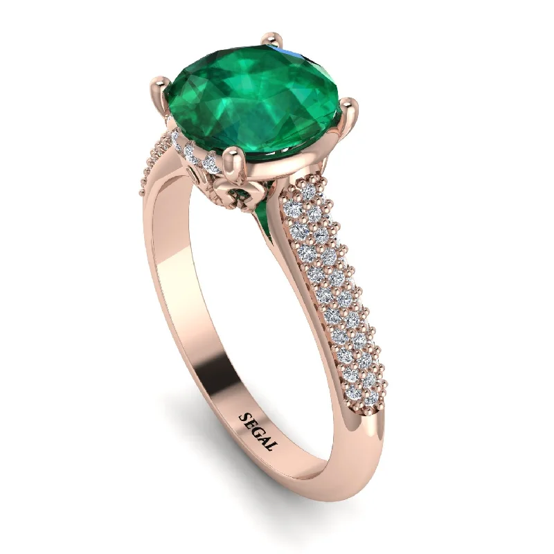 Chic Silver Cocktail Ring-Luxury Pave Round Cut Emerald Engagement Ring With Hidden Stone - Miracle No. 5