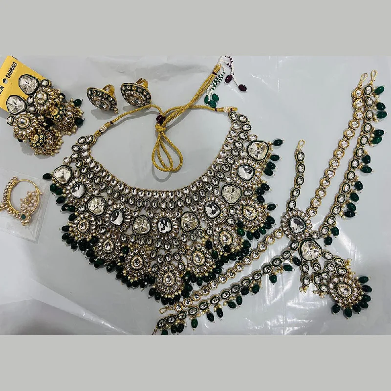 Simple Heart Pendant Necklace-Sai Fashion Gold Plated Kundan Stone Semi Bridal Necklace Set