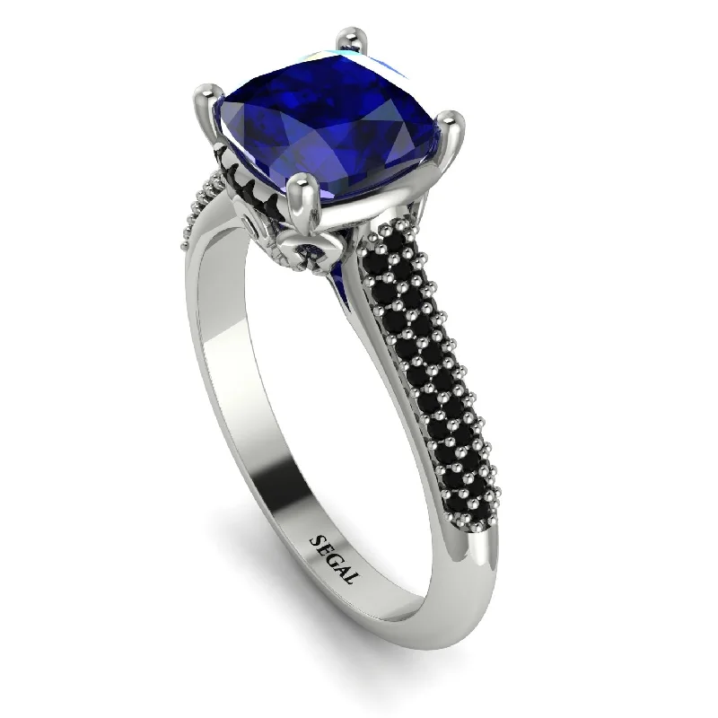 Birthstone Ring Set-Luxury Pave Cushion Cut Sapphire Engagement Ring With Hidden Stone - Esmeralda No. 45