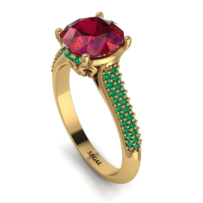 Round Diamond Ring-Luxury Pave Round Cut Ruby Engagement Ring With Hidden Stone - Miracle No. 25