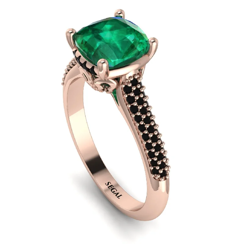 Unique Silver Wedding Ring-Luxury Pave Cushion Cut Emerald Engagement Ring With Hidden Stone - Esmeralda No. 35