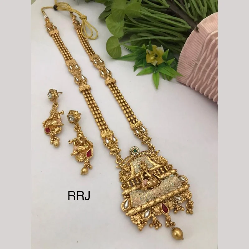 Gemstone Cluster Necklace-FS Collection Gold Plated Kundan Stone And Meenakari Lord Ganesha Necklace Set