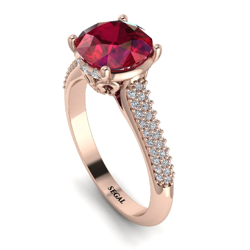 Gemstone Wedding Ring-Luxury Pave Round Cut Ruby Engagement Ring With Hidden Stone - Miracle No. 11