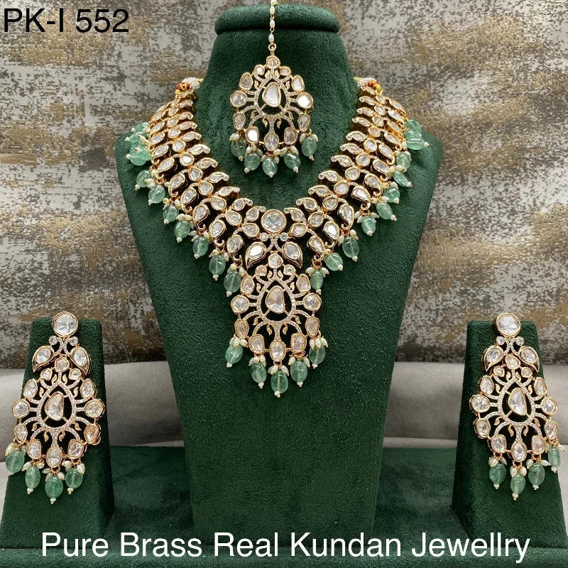 Dainty Silver Necklace-Amoliya Jewels Gold Plated Polki Kundan Stone And Beads Necklace Set