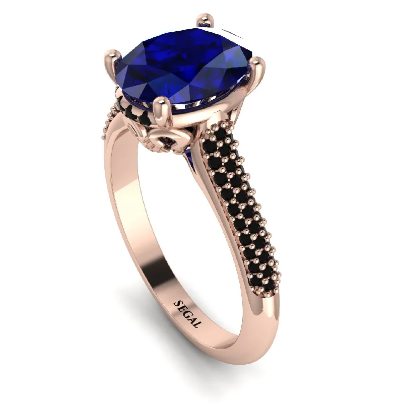 Elegant Rose Gold Ring-Luxury Pave Oval Cut Sapphire Engagement Ring With Hidden Stone - Ophelia No. 44