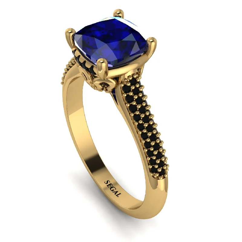 Personalized Gemstone Ring-Luxury Pave Cushion Cut Sapphire Engagement Ring With Hidden Stone - Esmeralda No. 43