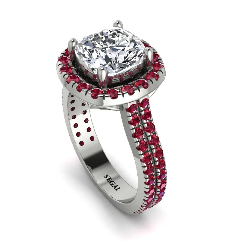 Luxury Wedding Band-Gorgeous Cushion Cut Diamond Pave Double Shank Engagement Ring With Hidden Stone - Kira No. 48