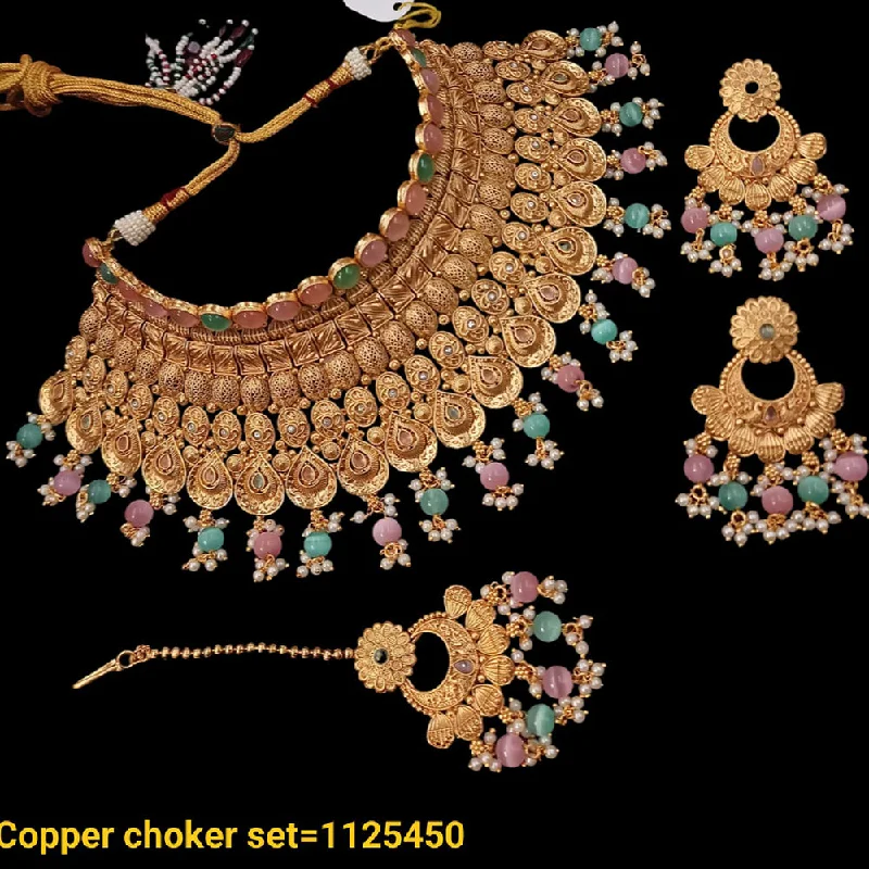 Elegant Gold Leaf Necklace-Padmawati Bangles Copper Gold Choker Necklace Set