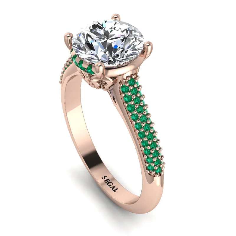 Beautiful Emerald Ring-Luxury Pave Round Cut Diamond Engagement Ring With Hidden Stone - Miracle No. 17