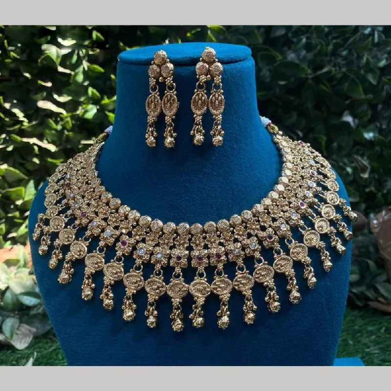 Double Layer Gold Necklace-Royal Kundan Jewellery Gold Plated Austrian Stone Necklace Set