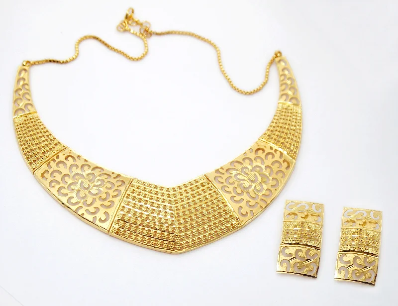 Stylish Pendant Necklace-Bhavi Jewels Forming Gold Plated Copper Necklace Set - 1107815