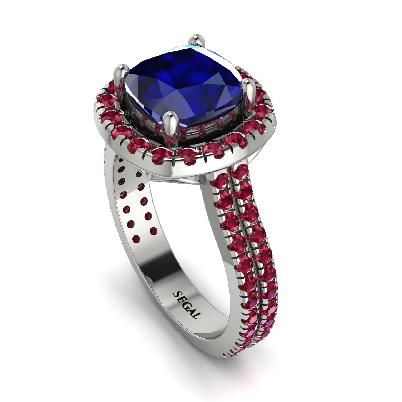 Stackable Silver Ring-Gorgeous Cushion Cut Sapphire Pave Double Shank Engagement Ring With Hidden Stone - Kira No. 60