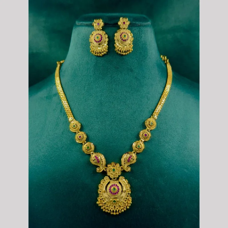 Vintage Crystal Necklace-Siara Collections Gold Plated Pota Stone Necklace Set