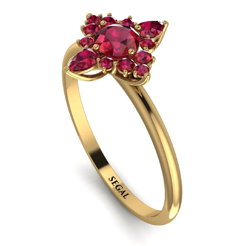 Modern Cocktail Diamond Ring-Compass Ruby Engagement Ring - Rose No. 55