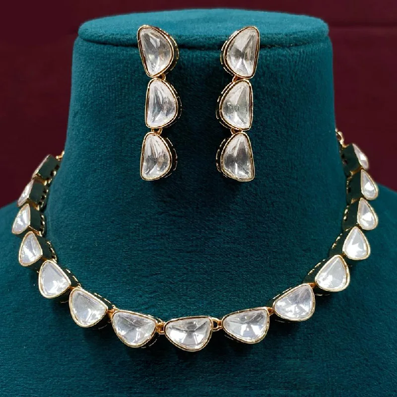 Elegant Crystal Necklace-Amoliya Jewels Gold Plated Polki Kundan Stone Necklace Set