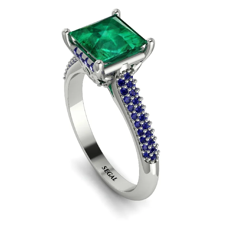 Simple Silver Ring-Luxury Pave Princess Cut Emerald Engagement Ring With Hidden Stone - Sabrina No. 66