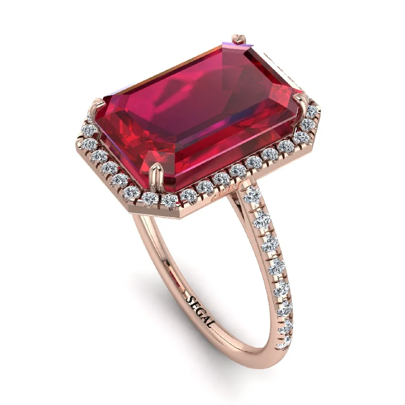 Silver Heart Shaped Ring-Emerald Cut Ruby Pave Engagement Ring - Nancy No. 11