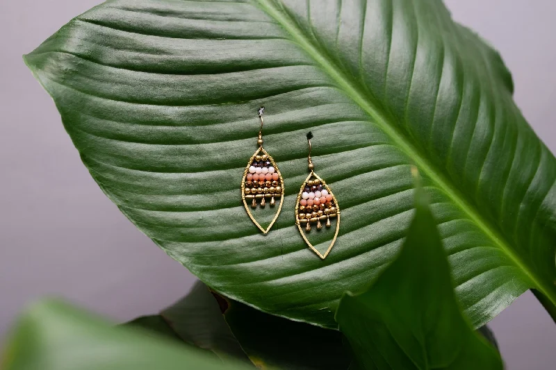 Trendy Pearl Earrings-Jewelled Leaf Earrings - Brown