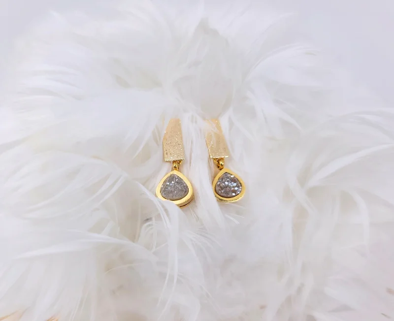 Custom Birthstone Earrings-Gold Geode Bar Earrings