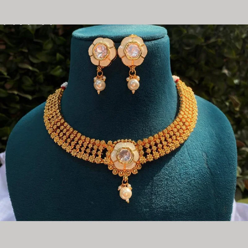 Large Statement Necklace-Royal Kundan Jewellery Gold Plated Kundan Stone Necklace Set