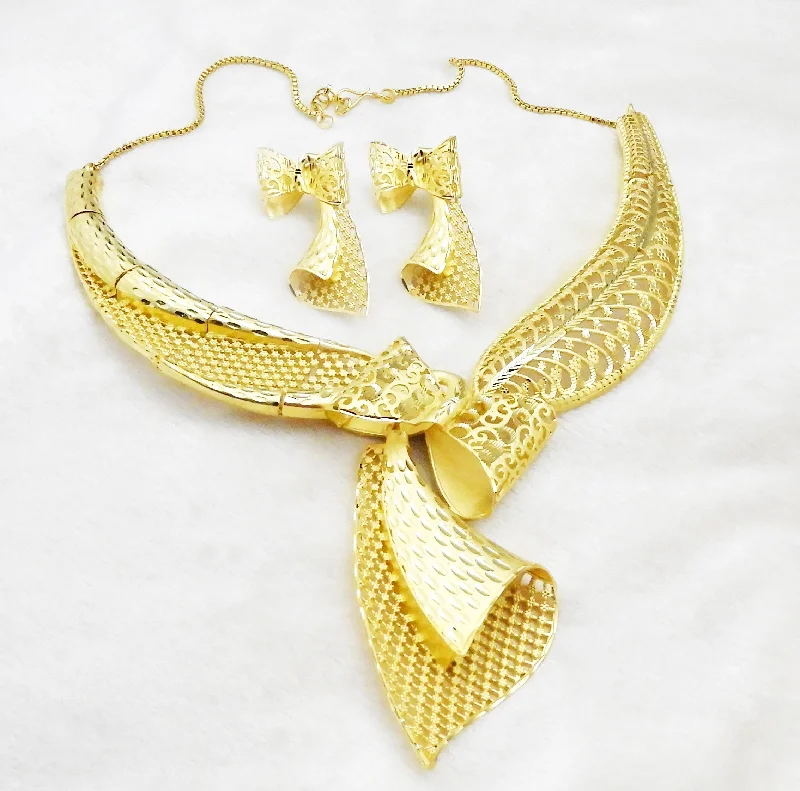 Chunky Silver Necklace-Bhavi Jewels Forming Gold Plated Copper Necklace Set - 1107844