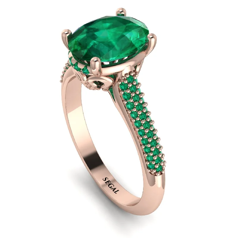 Personalized Birthstone Ring-Luxury Pave Oval Cut Emerald Engagement Ring With Hidden Stone - Ophelia No. 20