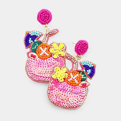 Cute Animal Earrings-Beaded Earrings, Pink Mixed Drinks