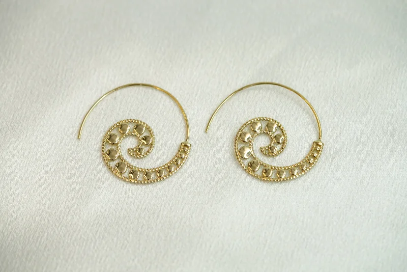 Sterling Silver Drop Earrings-14k Spiral Balls Earrings