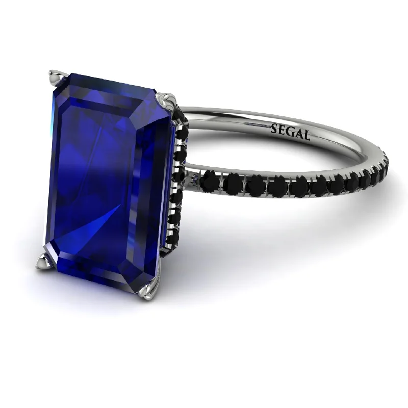 Fashionable Cocktail Ring-Hidden Halo Emerald Cut Sapphire Engagement Ring - Melodi No. 45