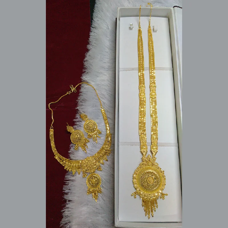 Heart Shaped Gold Necklace-Pari Art Jewellery Forming Long And Short Necklace Set