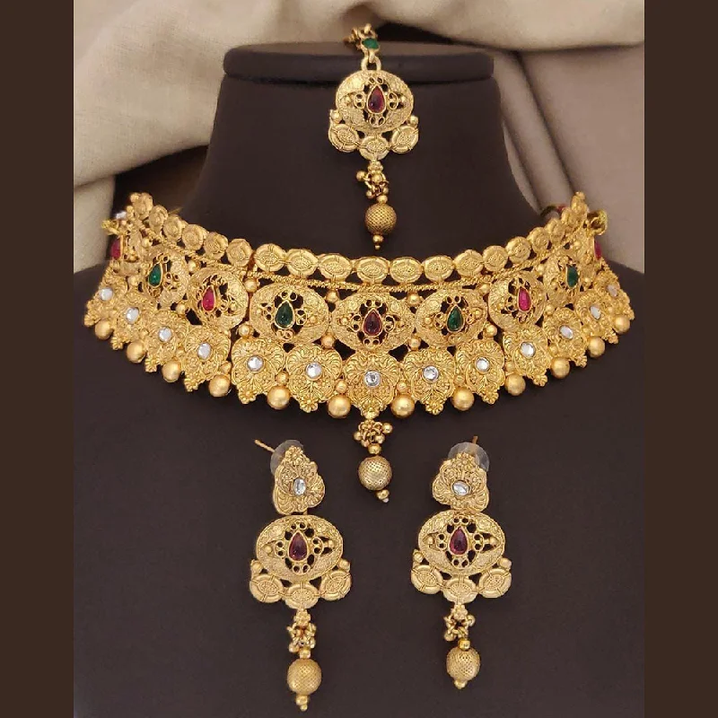 Long Gold Necklace-FS Collection Gold Plated Pota Choker Necklace Set